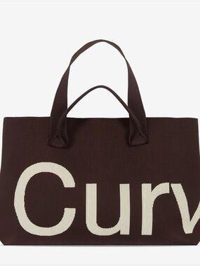 Curve Brown Tote Bag with Cream Lettering